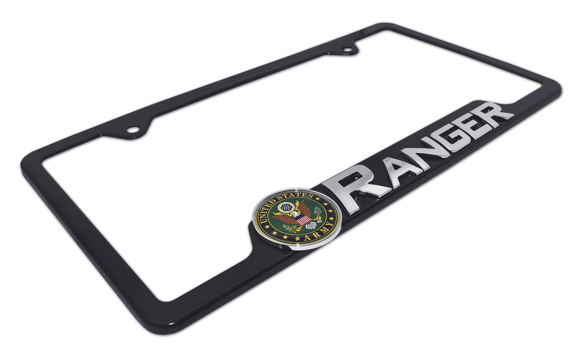 1xRANGER Black Powder Coated Metal License Plate Frame With Screw Caps - Standard US Size