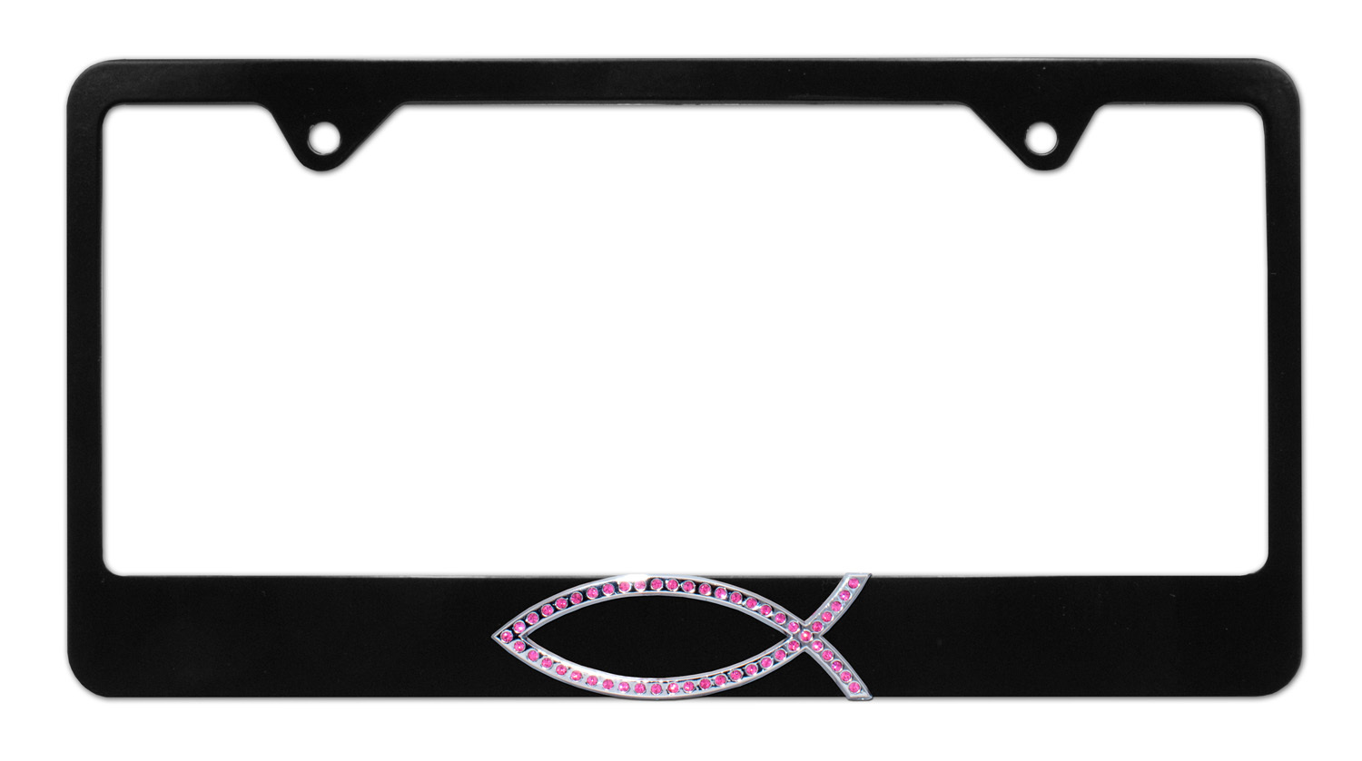 Christian Fish Pink Crystal Black License Plate Frame