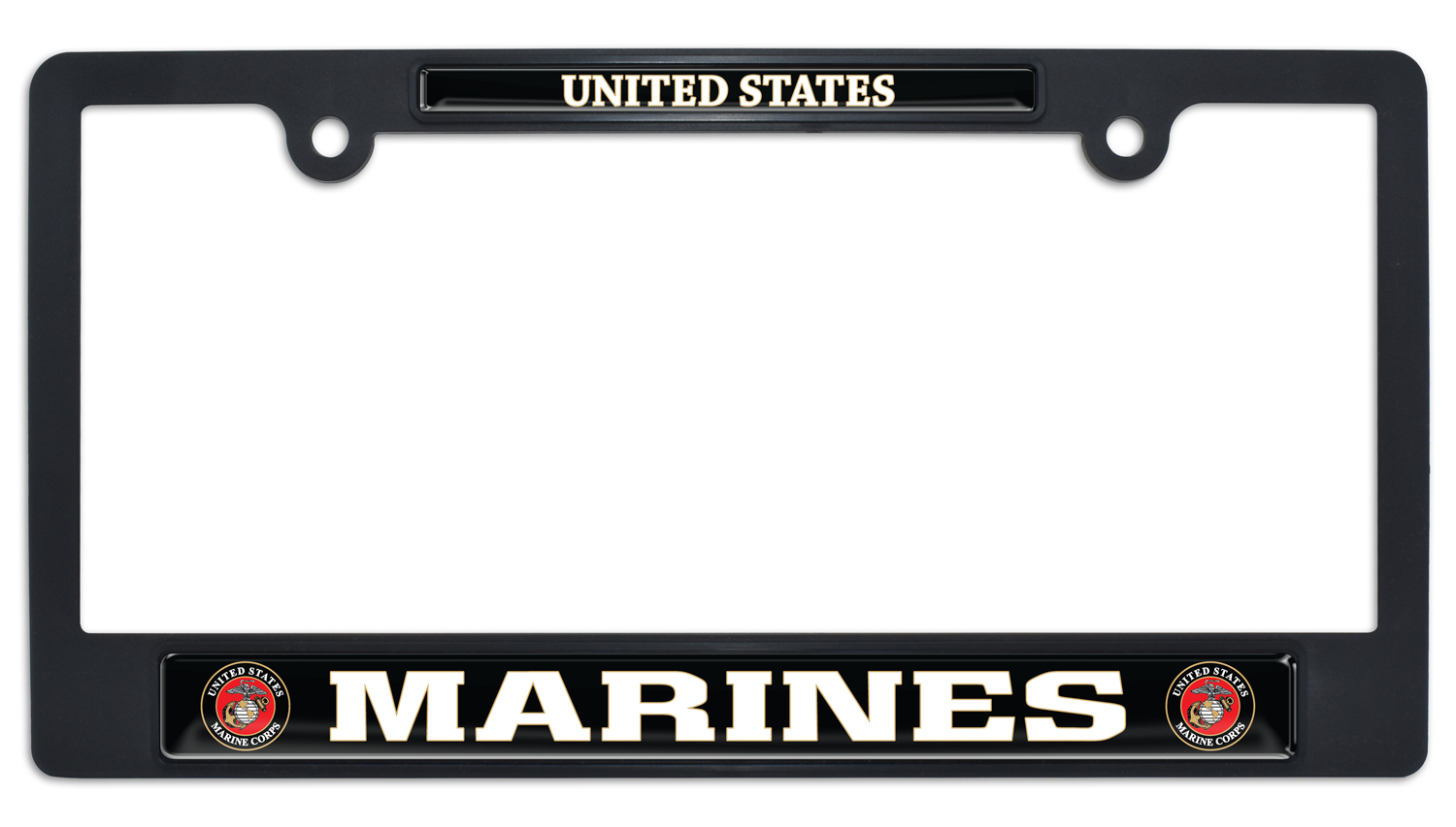 FullColor US Marines Black Plastic License Plate Frame Elektroplate