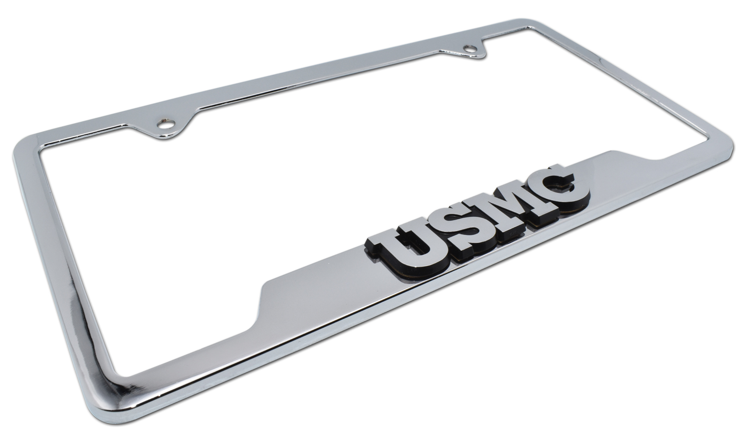 License Plate Frame--U.S.M.C.-COMBAT ACTION-Chromed Cast Metal #811645