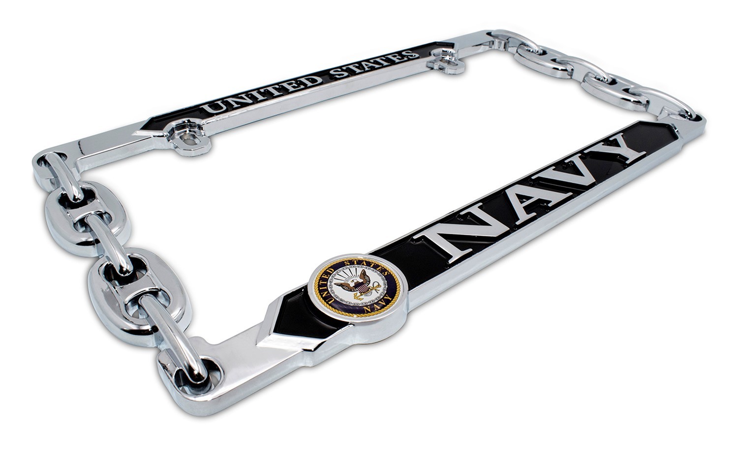 US Navy Proud Navy Dad License Plate Frame – Black Metal – Heavy Duty – Gloss Finish