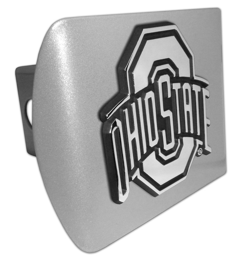 Ohio State University Brushed Chrome Hitch Cover with color 