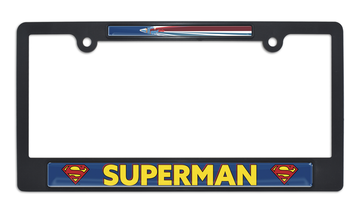 Superman Fly Black Plastic License Plate Frame | Elektroplate