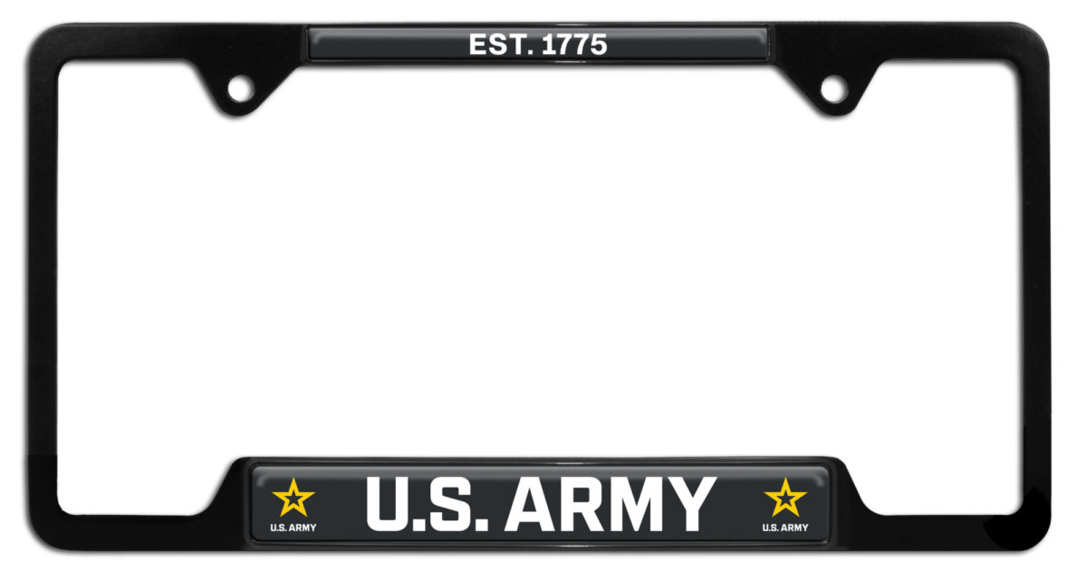 Army 1775 Black Metal Open Corners License Plate Frame | Elektroplate