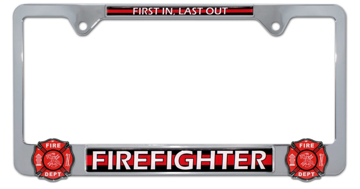 3D Firefighter Chrome Metal License Plate Frame Elektroplate
