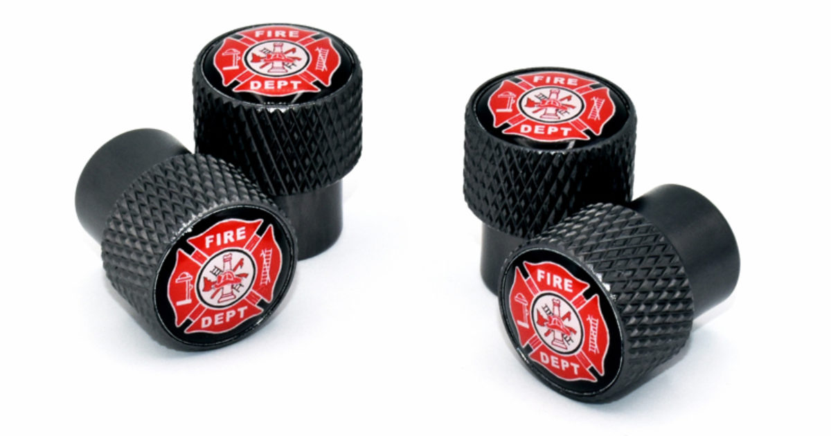 Firefighter Valve Stem Caps - Black Knurling | Elektroplate