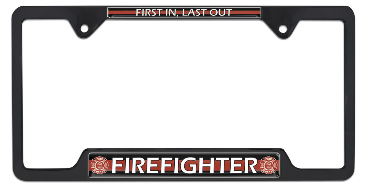 Firefighter Retired Chrome License Plate Frame — Fits 6x12" Plates, Weatherproof, With Pre-Drilled Holes