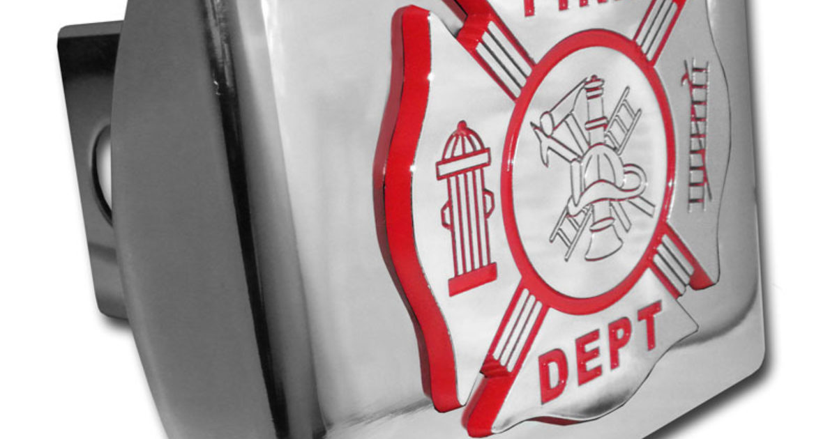 Firefighter Red Emblem Chrome Hitch Cover Elektroplate