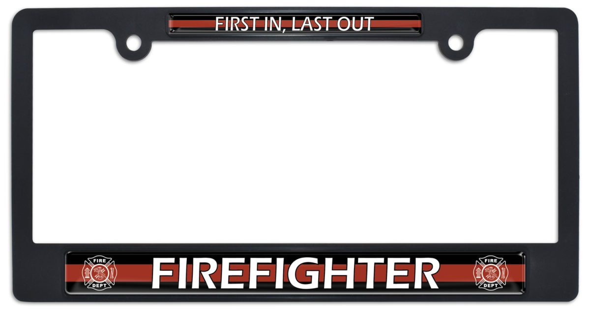 Firefighter Black Plastic License Plate Frame Elektroplate