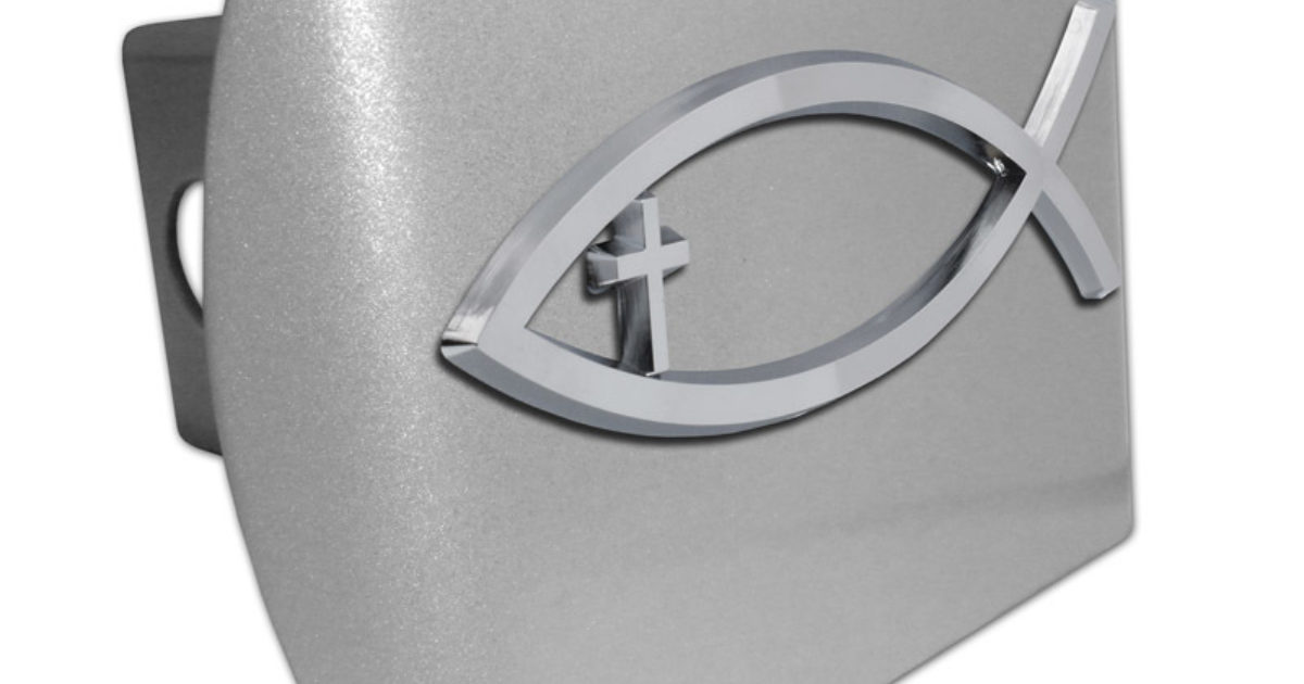 Christian Fish Cross Brushed Metal Hitch Cover | Elektroplate