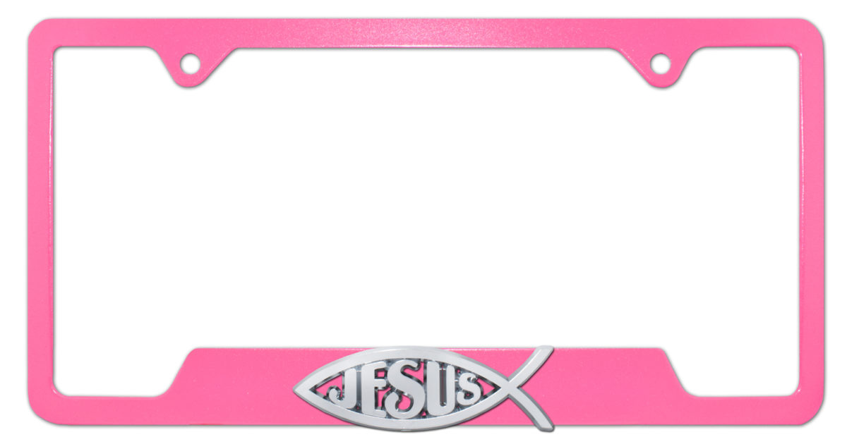 Christian Fish Crystal Pink Open License Plate Frame