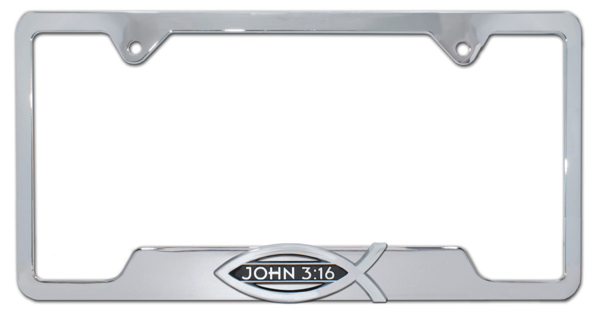 Christian Fish John 3:16 Chrome Open License Plate… | Elektroplate