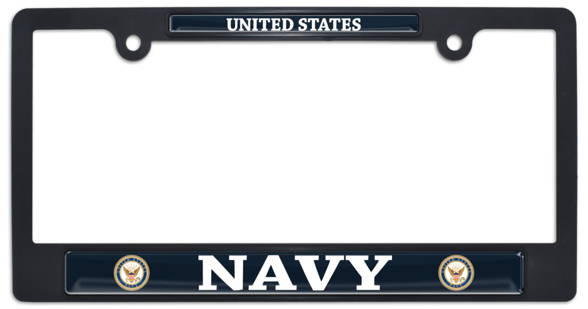 Full-Chrome US Navy Black Plastic License Plate Frame | Elektroplate