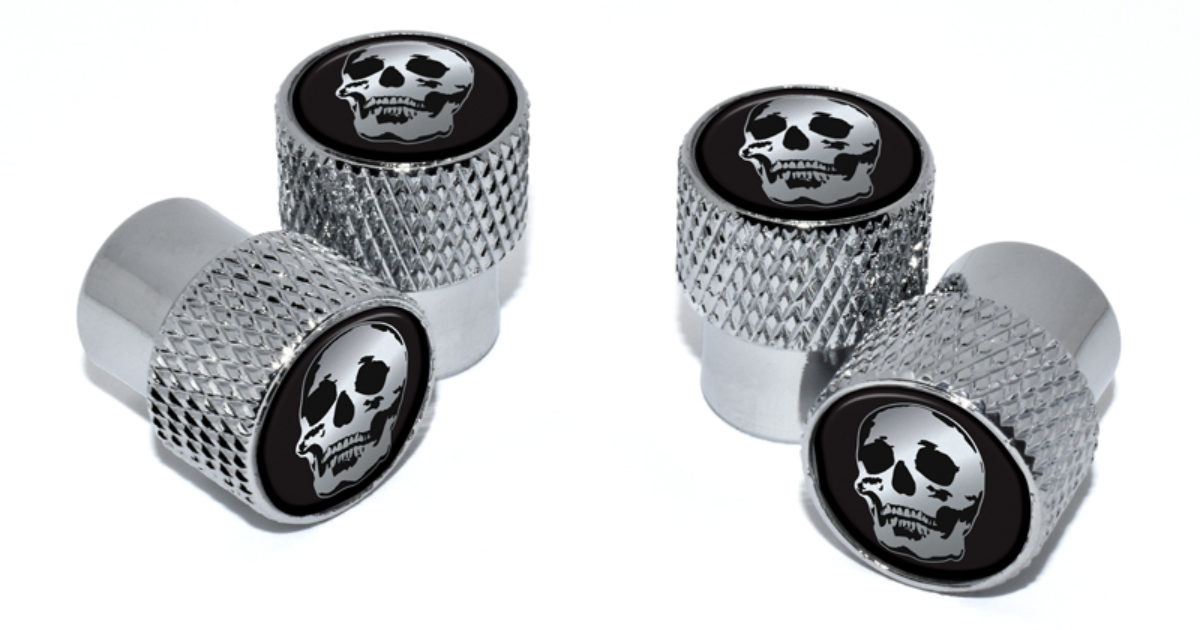 Skull Valve Stem Caps Chrome Knurling Elektroplate
