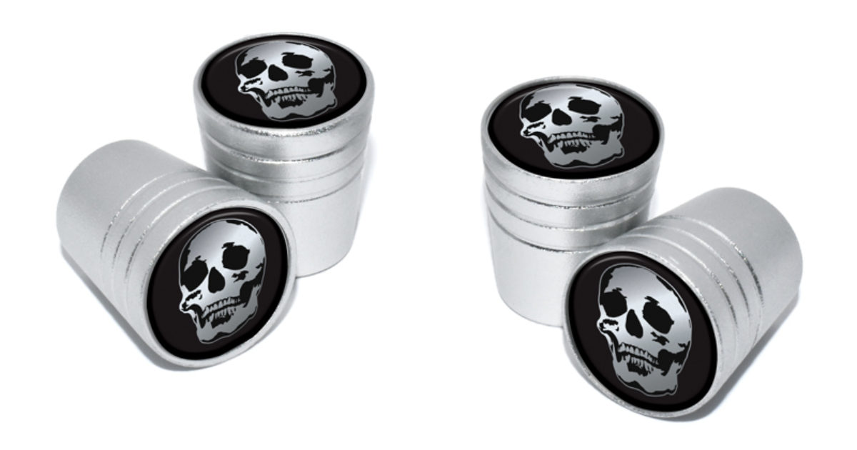 Skull Valve Stem Caps Matte Chrome Elektroplate