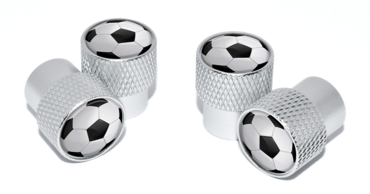 Soccer Ball Valve Stem Caps Matte Knurling Elektroplate
