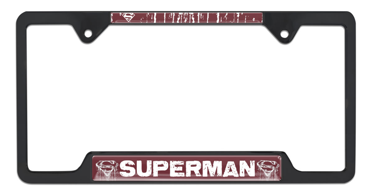 Superman Distressed Open Black License Plate Frame | Elektroplate