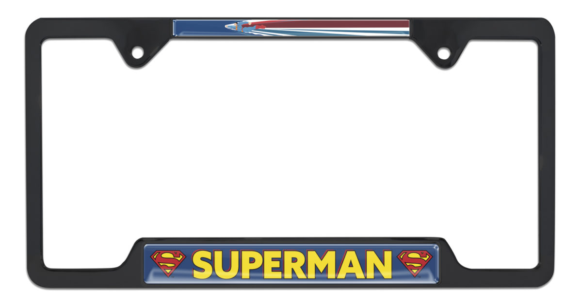 Superman Fly Open Black License Plate Frame | Elektroplate