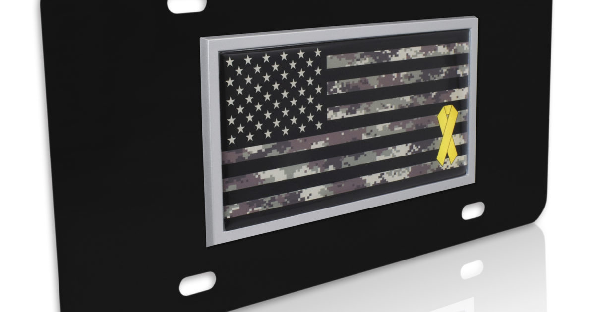 Charitable Support Our Troops Camo Flag Black License… Elektroplate