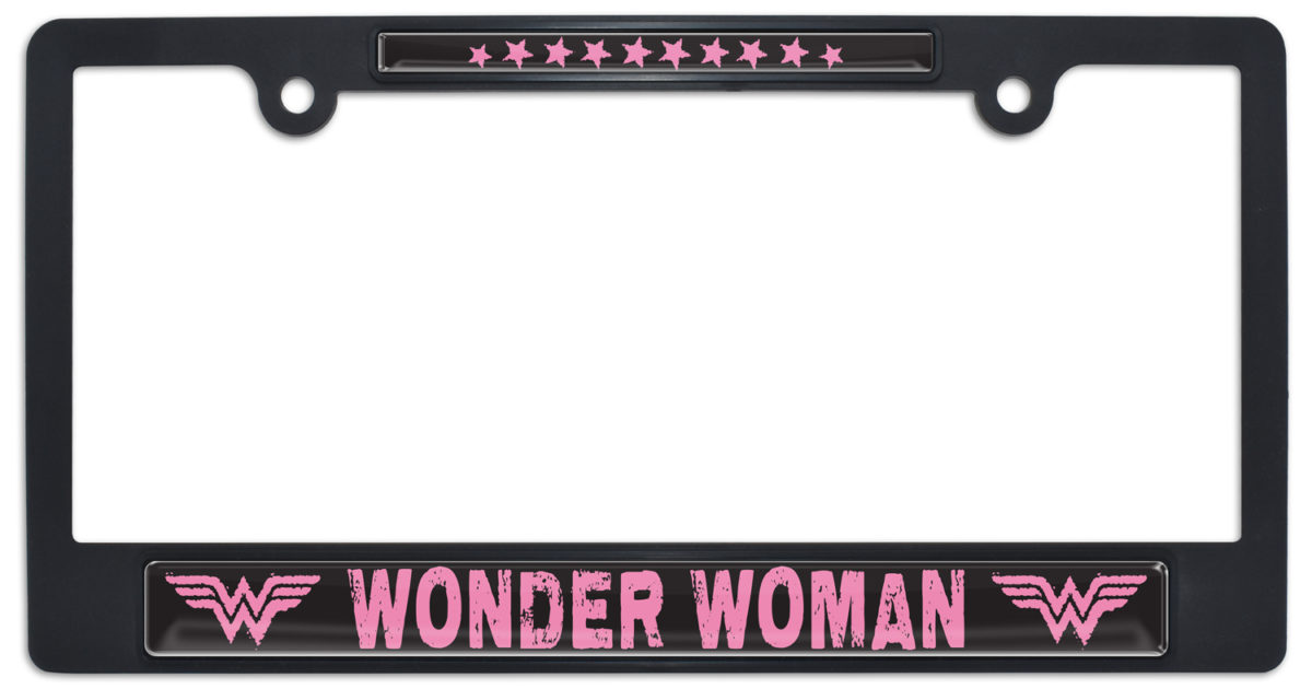 Wonder Woman Pink Black Plastic License Plate Frame 