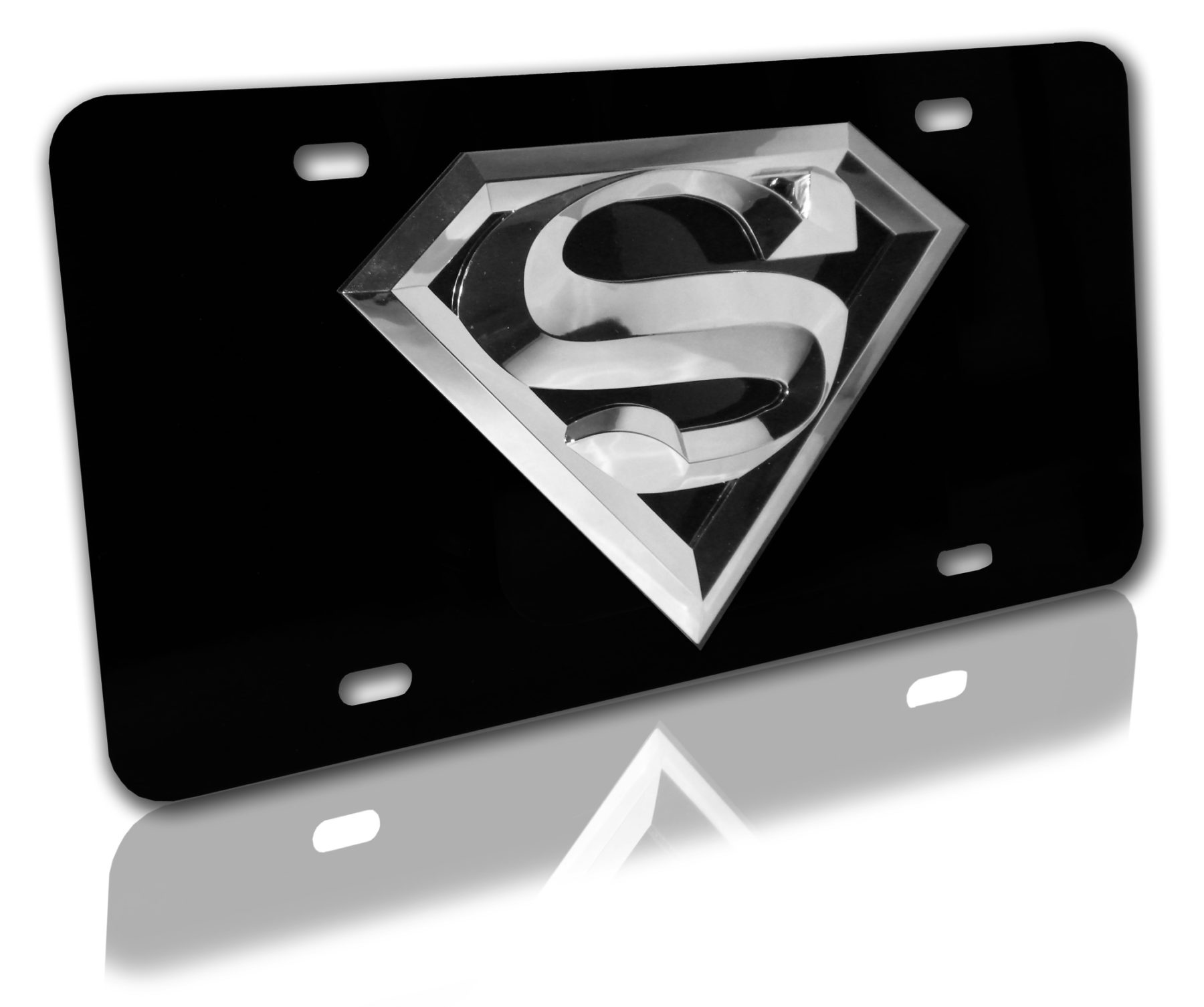 Superman Silver 3D Black License Plate | Elektroplate