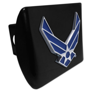 Air Force Wings Blue Emblem on Black Hitch Cover