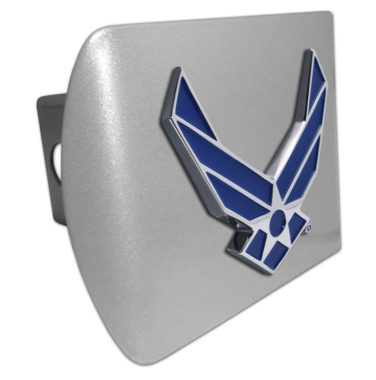 Air Force Wings Blue Emblem on Brushed Hitch Cover