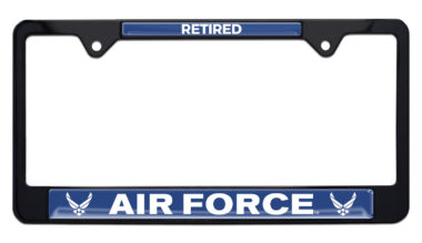 Full-Color Air Force Retired Black License Plate Frame