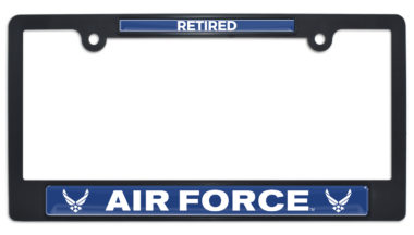 Full-Color Air Force Retired Black Plastic License Plate Frame image
