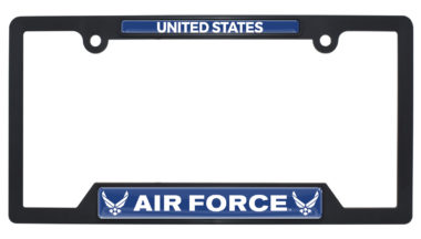 Full-Color US Air Force Black Plastic Open License Plate Frame image