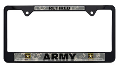 Full-Color Army Retired Camo Black License Plate Frame image