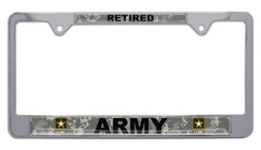 Full-Color Camo Army Retired License Plate Frame image