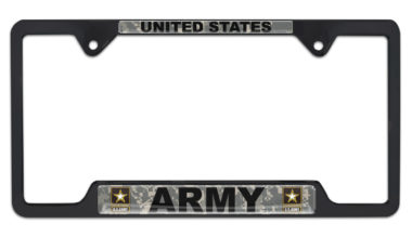 Full-Color Camo US Army Black Open License Plate Frame image