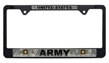 Full-Color Army US Camo Black License Plate Frame image