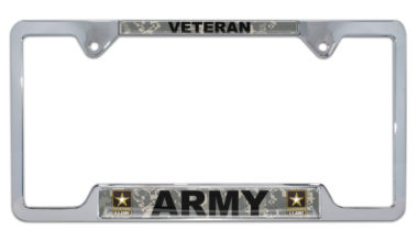 Full-Color Camo Army Veteran Open License Plate Frame