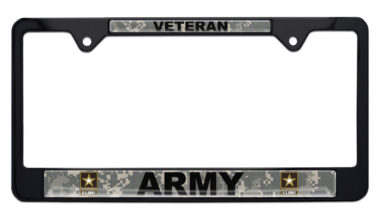 Full-Color Camo Army Veteran Black License Plate Frame