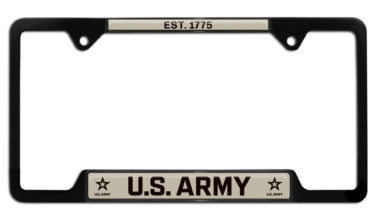 US Army 1775 Black Metal Open Corners License Plate Frame