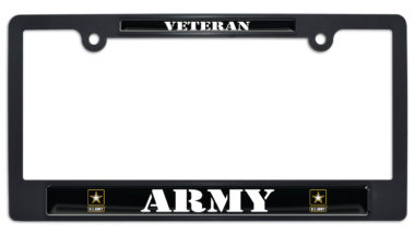 Full-Color Army Veteran Black Plastic License Plate Frame