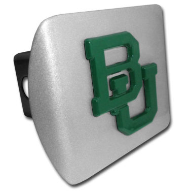 Baylor University Green Emblem on Brushed Metal Hitch Cover