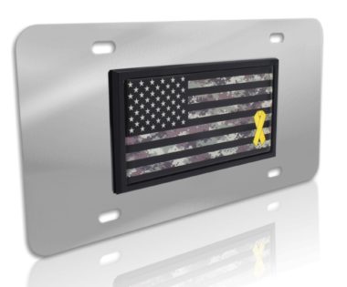 Charitable Support Our Troops Camo Flag Stainless Steel License Plate