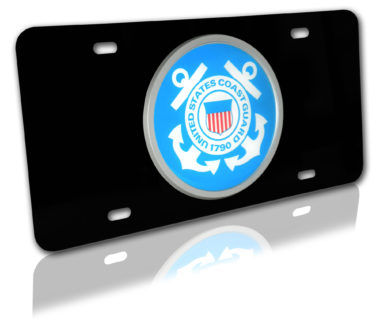 Coast Guard Seal Emblem on Black License Plate image