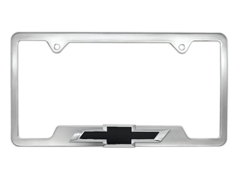 Chevy Black Bowtie Brushed Open License Plate Frame