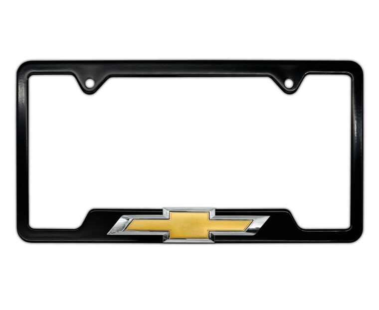 Chevy Gold Bowtie Black Open License Plate Frame