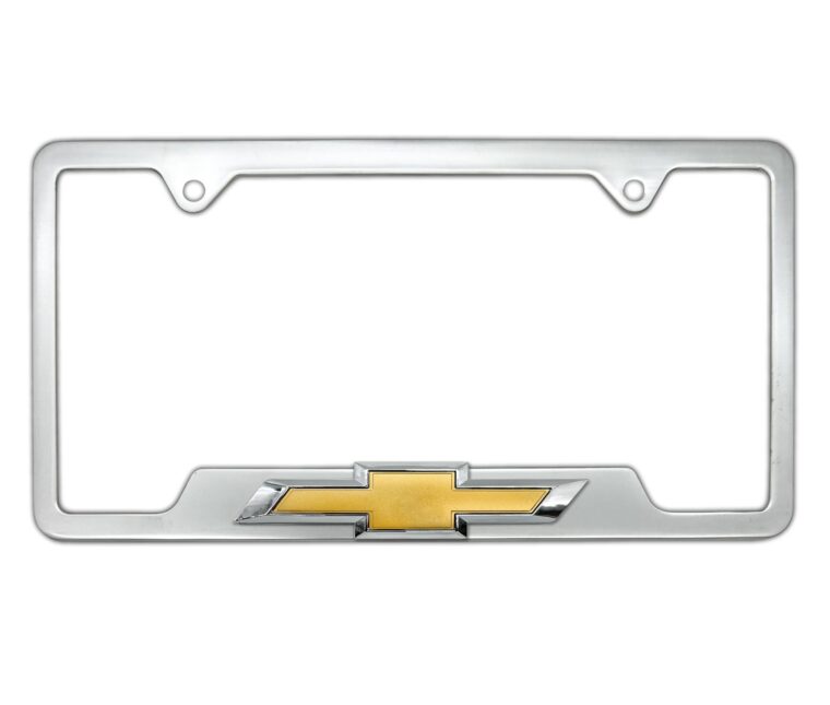 Chevy Gold Bowtie Brushed Chrome Open License Plate Frame