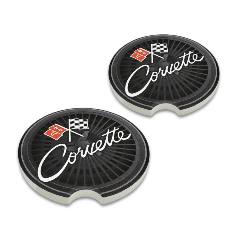 Corvette Crossed Flags C2 Ceramic Car Coasters – 2 Pack
