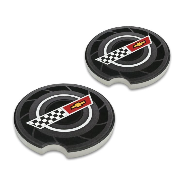 Corvette Crossed Flags C4 Logo Ceramic Car Coasters – 2 Pack