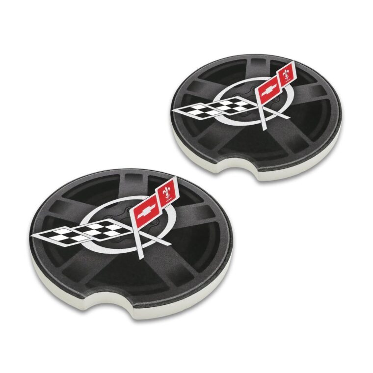 Corvette Crossed Flags C5 Ceramic Car Coasters – 2 Pack image