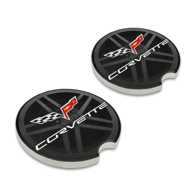 Corvette Crossed Flags C6 Ceramic Car Coasters – 2 Pack