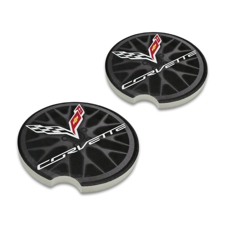 Corvette Crossed Flags C7 Ceramic Car Coasters – 2 Pack