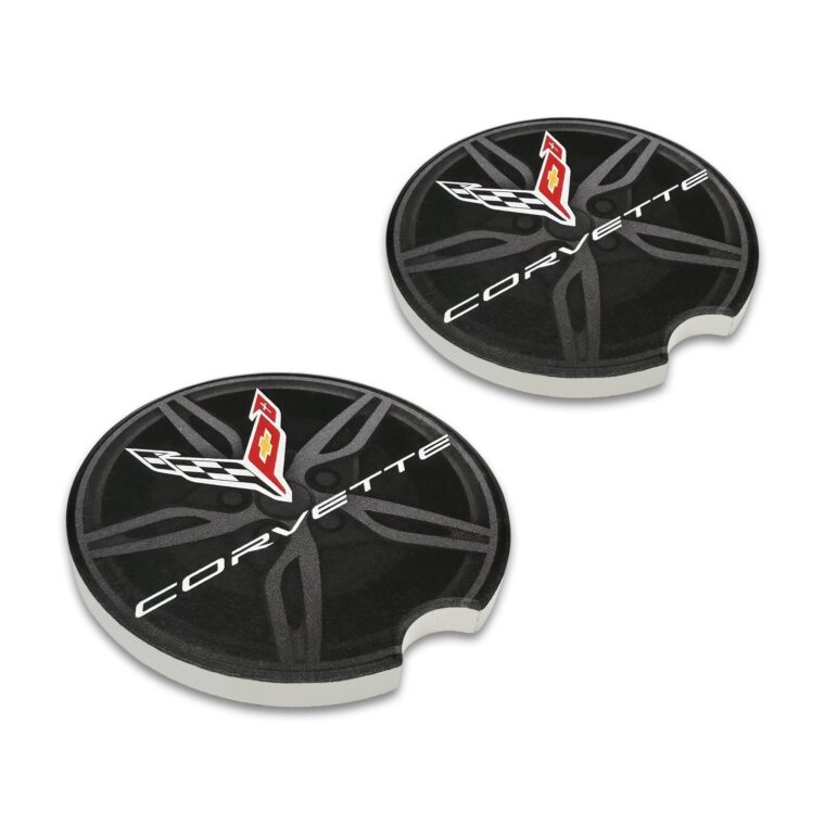 Corvette Crossed Flags C8 Ceramic Car Coasters – 2 Pack